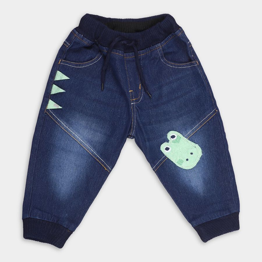 Infants' Dark Indigo Blue Regular Fit Frog Patch Jeans, गहरा नीला, large image number null