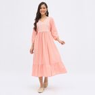 Women's Peach Cotton V-Neck Embroidered Kurta, Pink, small image number null