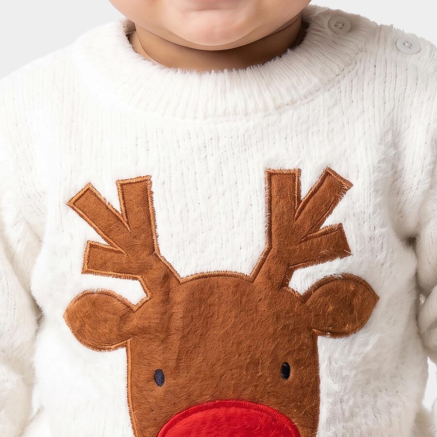 Infants White Crew Neck Long Sleeve Pullover, सफ़ेद, large