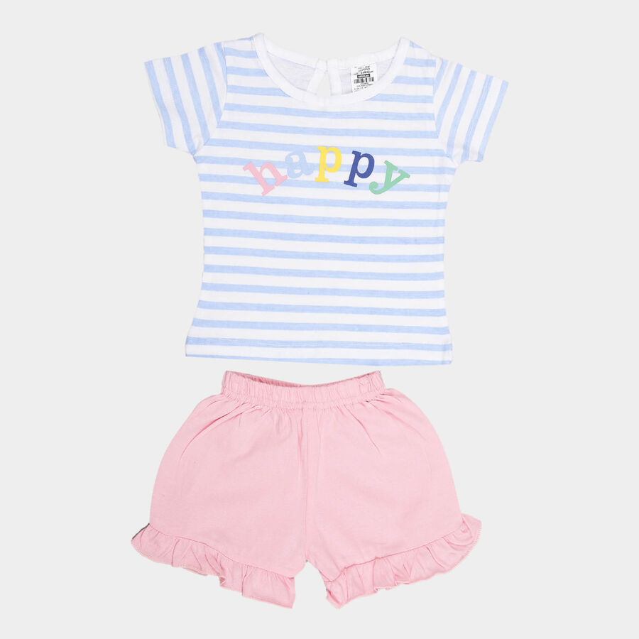 Infants Cotton Stripes Shorts Set, Pink, large image number null