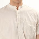 Men's Beige Cotton Half Sleeve Mandarin Collar Casual Shirt, Beige, small