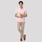 Men's Pink Polo Neck Striped Polo T-Shirt, Pink, small