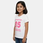 Girls' White Cotton Blend Round Neck Casual Graphic Printed T-Shirt, सफ़ेद, small