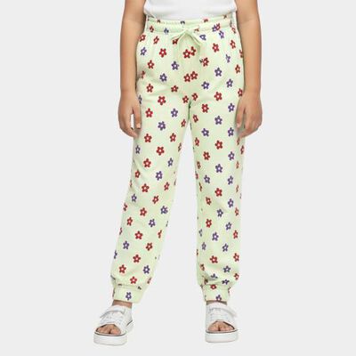 Girls' Light Mint Green Floral Printed Cotton Blend Pyjama
