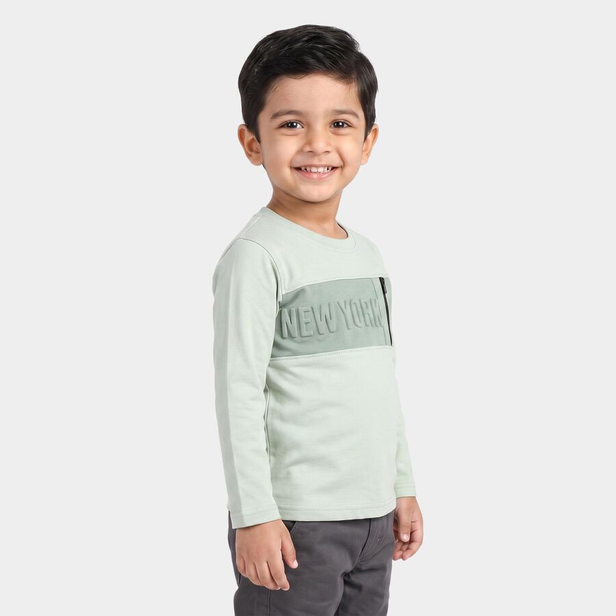 Boys' Mint Green Cotton Round Neck Regular T-Shirt, हल्का हरा, large