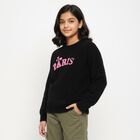 Girls' Jet Black Crew Neck Casual Pullover, Black, small image number null
