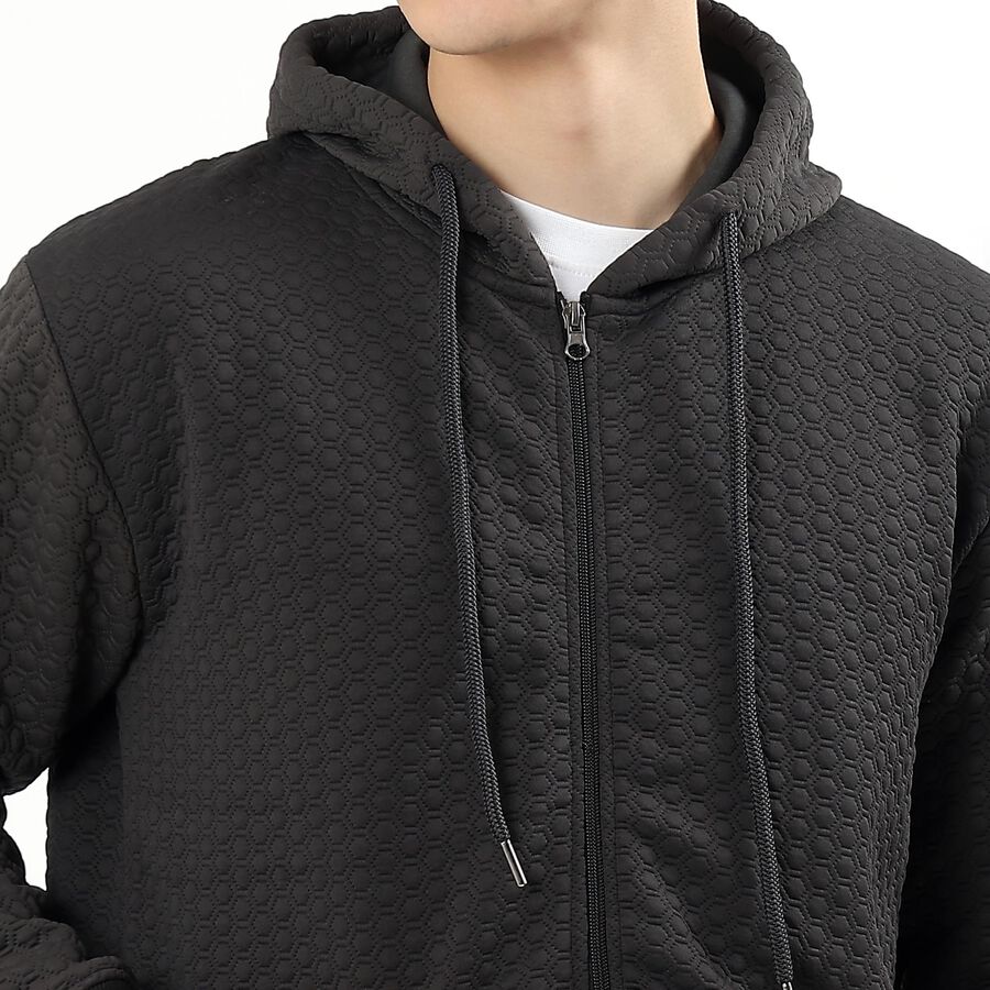 Men's Dark Charcoal Grey Hooded Neck Casual Sweatshirt, Dark Grey, large image number null