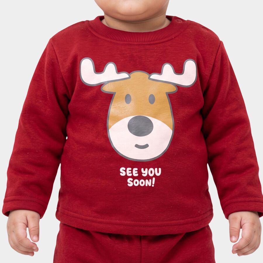 Infants' Maroon Round Neck Graphic Baba Suit, Maroon, large