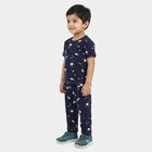 Boys Navy Blue Cotton Round Neck Graphic Printed Night Suit, नेवी ब्लू, small