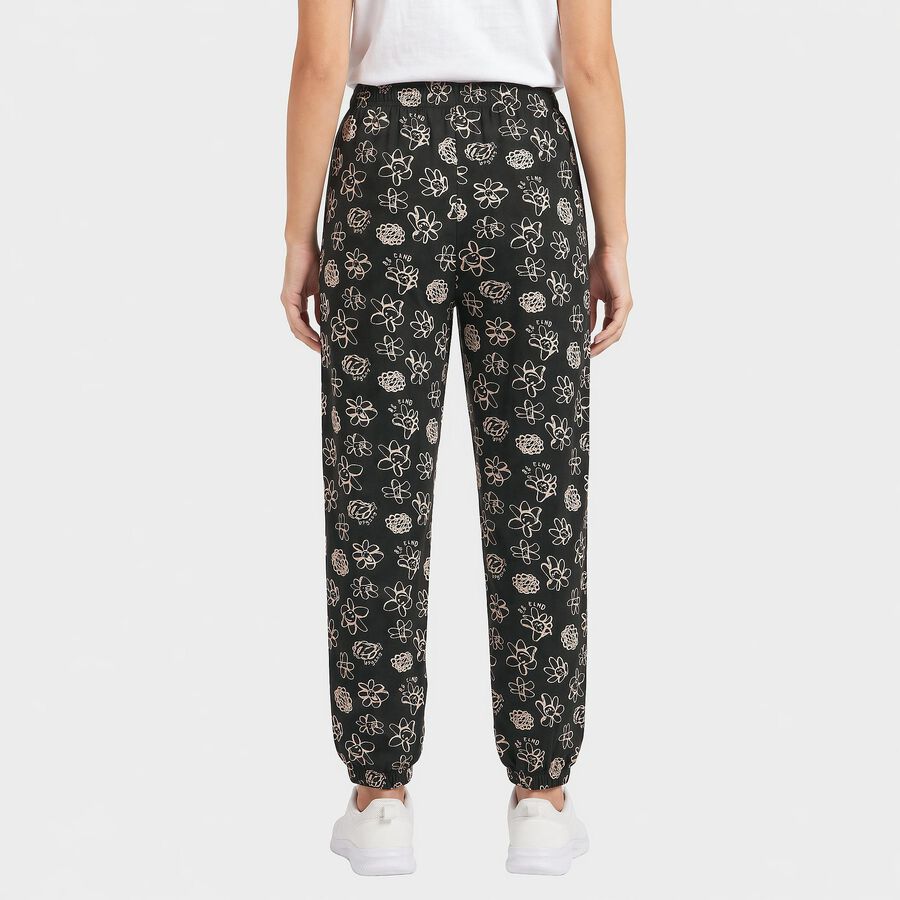Women's Black Relaxed Fit Printed Harem Pants, काला, large