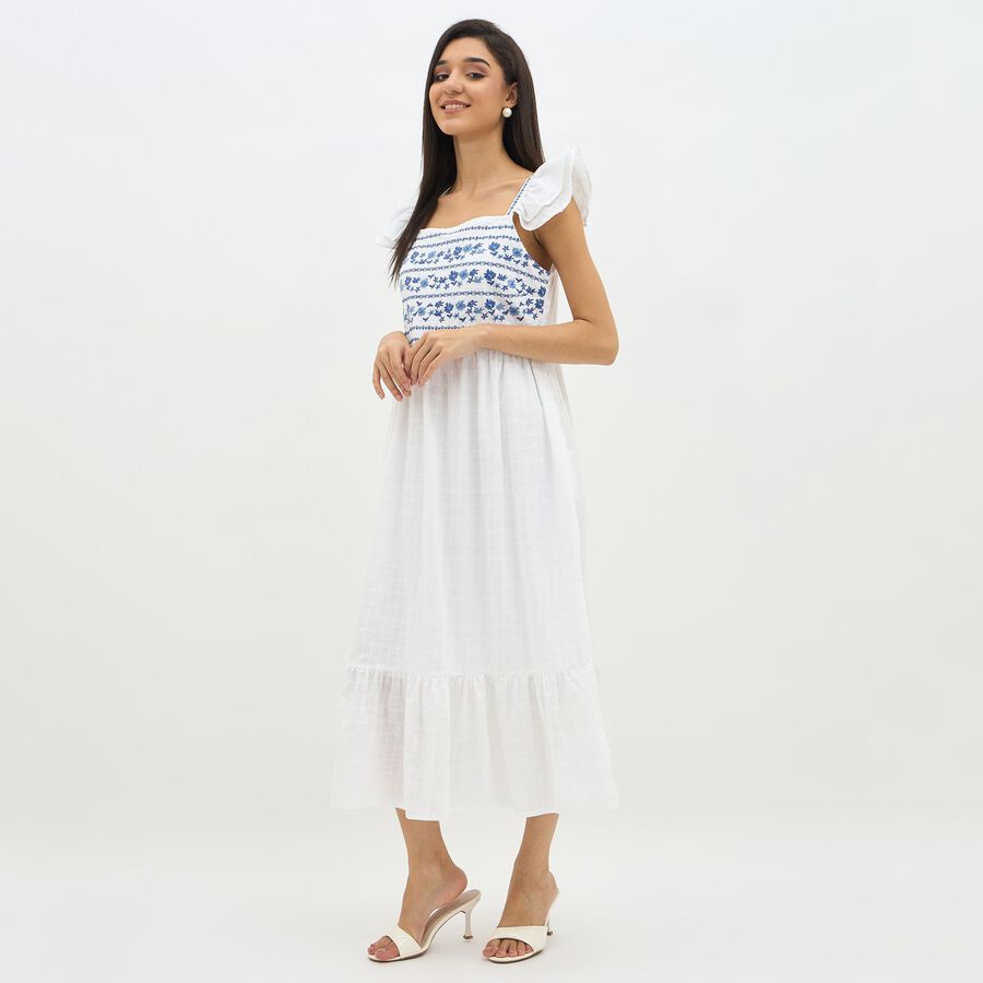 Women's Bright White Cotton Sleeveless Empire Dress, हल्का नीला, large image number null