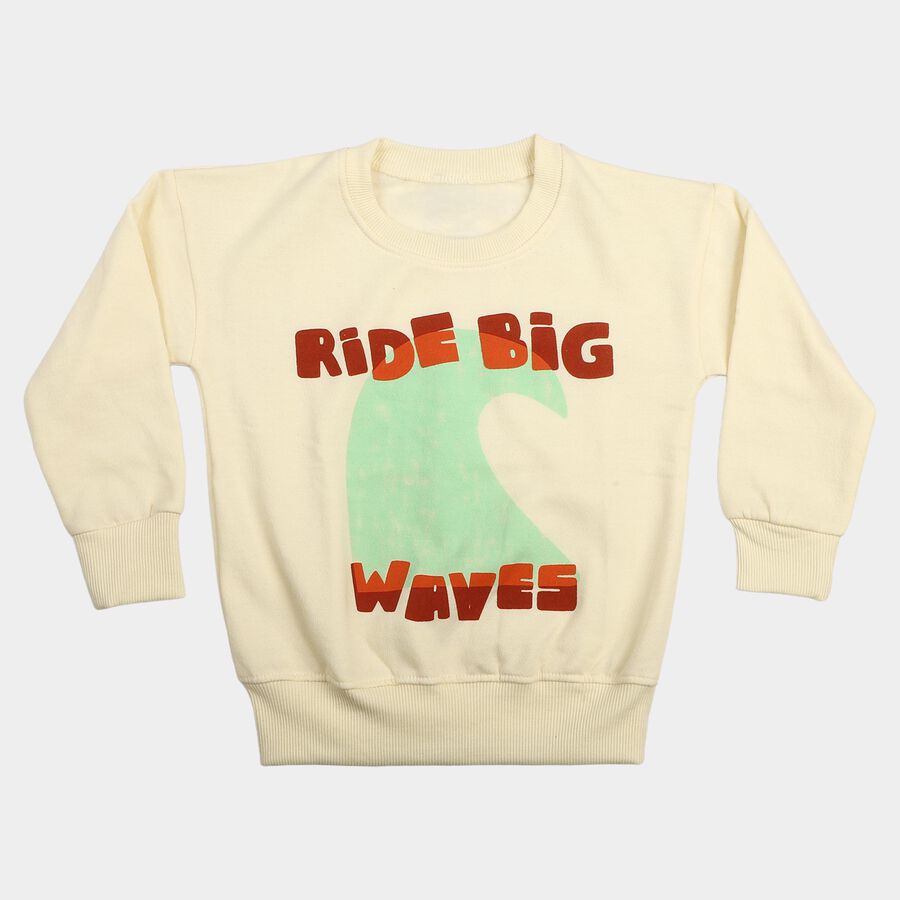 Boys' Cream Crew Neck Pullover Sweatshirt, Off White, large