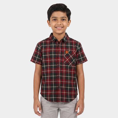 Boys Red Cotton Short Sleeve Collar Shirt