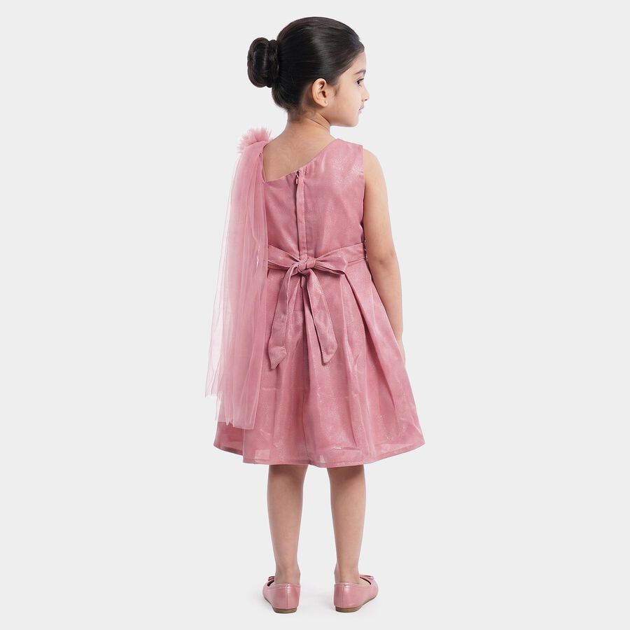 Girls' Pink One Shoulder Embellished Fit and Flare Frock, गुलाबी, large