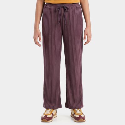 Girls' Lilac Straight Fit Ribbed Drawstring Pyjama