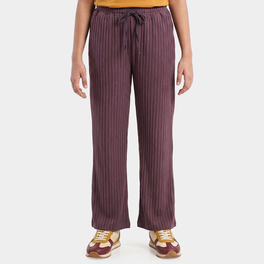 Girls' Lilac Straight Fit Ribbed Drawstring Pyjama, Lilac, large
