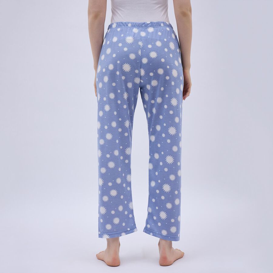 Women's Light Powder Blue Floral Printed Elastic Waist Pyjama, Mid Blue, large image number null
