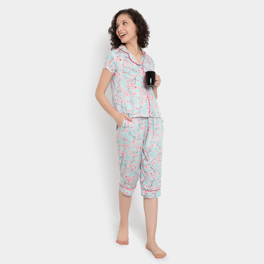 Printed Night Suit, Light Blue, large image number null