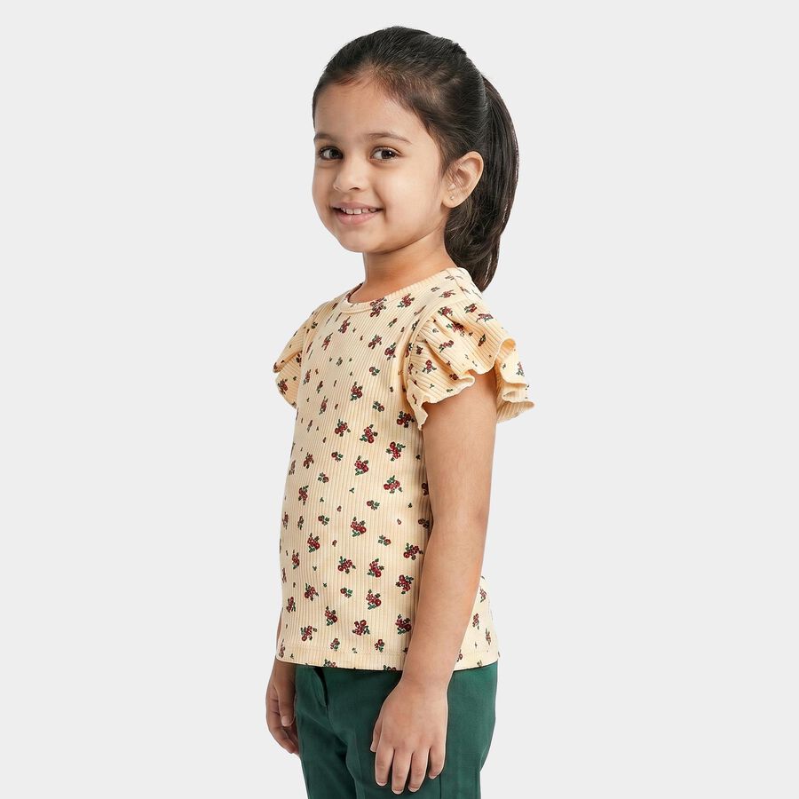 Girls' Off White Round Neck Regular T-Shirt, Off White, large