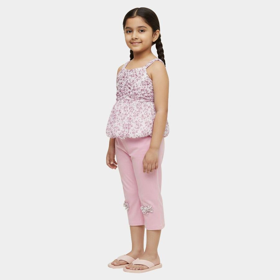 Girls Light Pink Sleeveless Floral Top and Capri Set, लाइलेक, large