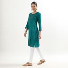 Women's Dark Teal Green Square Neck Embroidered Kurta, Dark Green, small image number null
