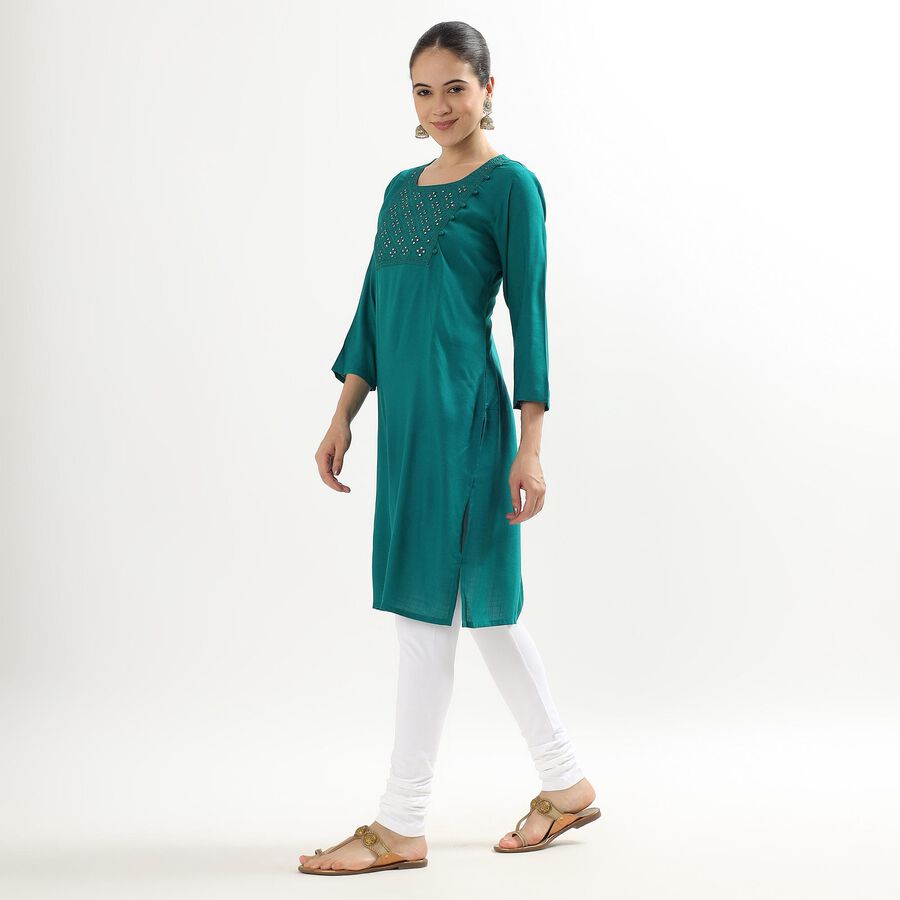 Women's Dark Teal Green Square Neck Embroidered Kurta, Dark Green, large image number null