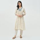 Women's Muted Blue Round Neck Classic Kurta, मध्यम नीला, small