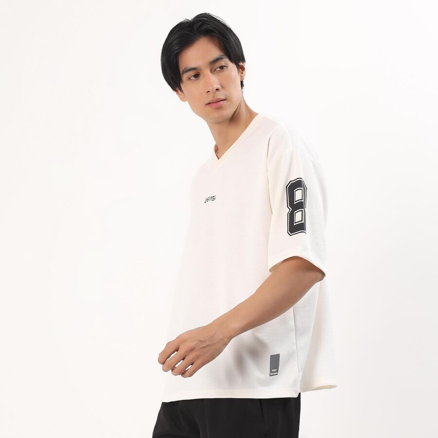 Men's Off White V-Neck Athleisure Drifit T-Shirt, Off White, large