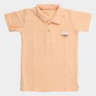 Boys' Soft Peach Cotton Polo Collar Classic T-Shirt, पीच, small