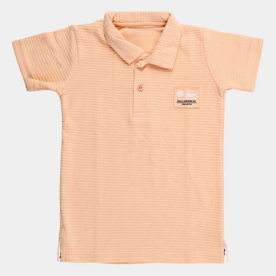Boys' Soft Peach Cotton Polo Collar Classic T-Shirt, पीच, large