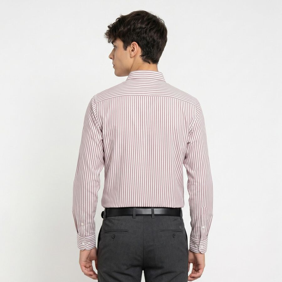 Men's Maroon Striped Regular Fit Formal Shirt, मरून, large