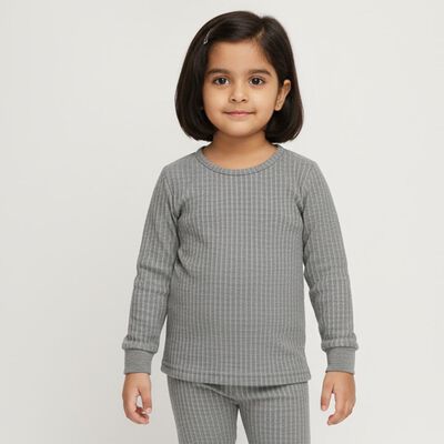 Girls Muted Grey Round Neck Thermal