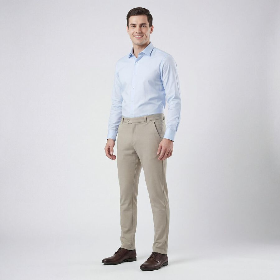 Men's Beige Slim Fit Casual Trousers, गहरा पीला, large