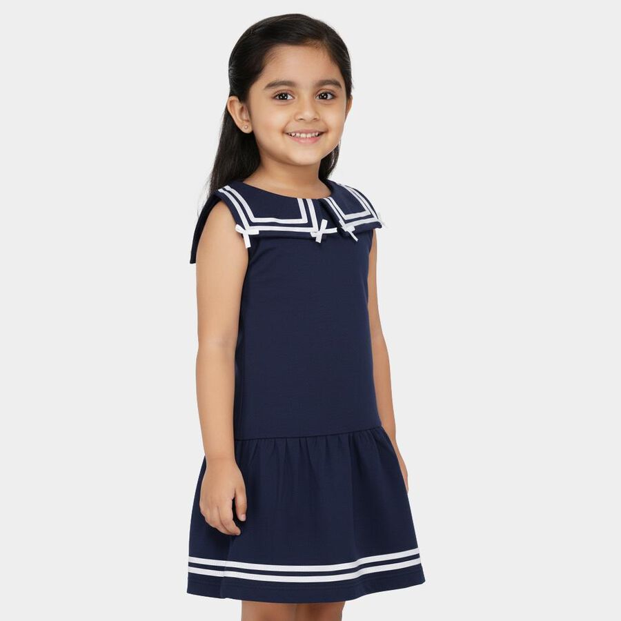 Girls' Navy Blue Sleeveless Sailor Collar Frock, Navy Blue, large