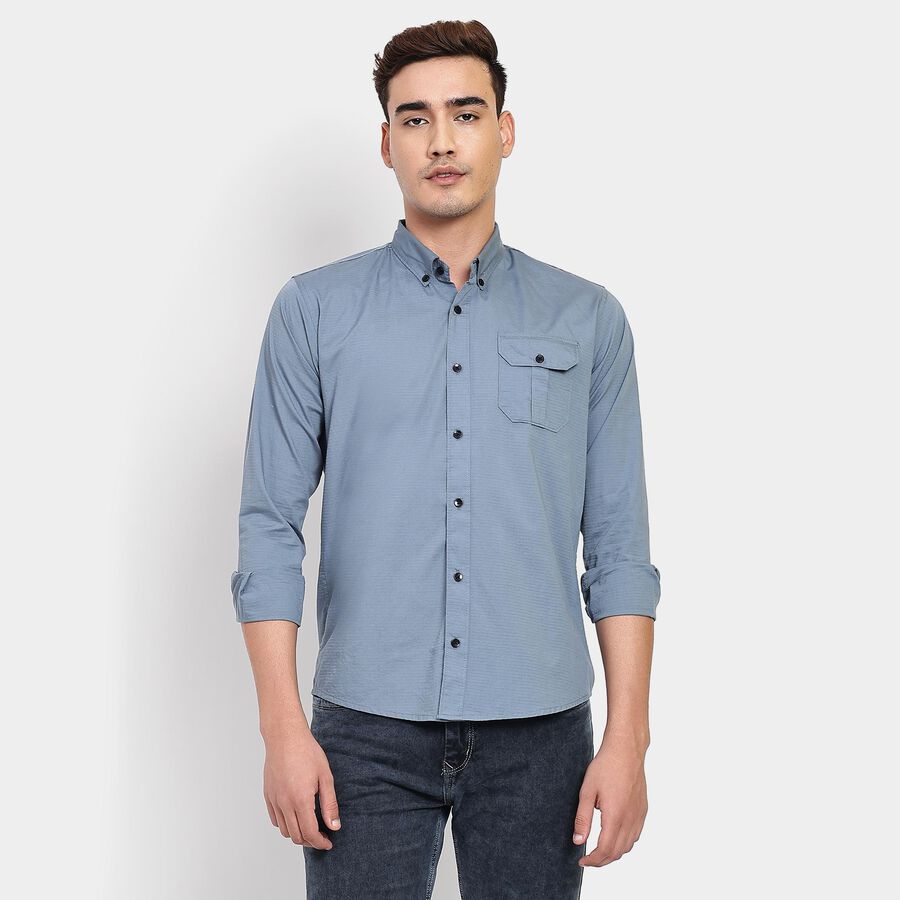 Men's 100% Cotton Casual Shirt, Mid Blue, large image number null