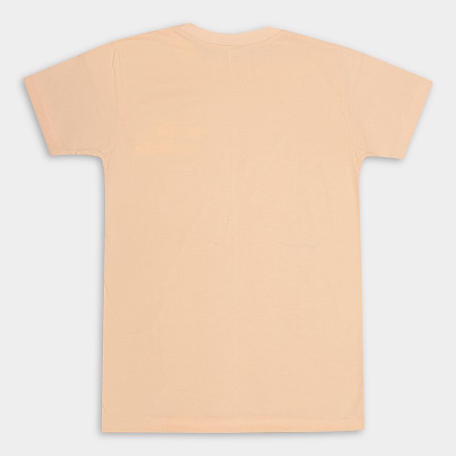 Boys' Peach Round Neck Placement Printed T-Shirt, Peach, large image number null
