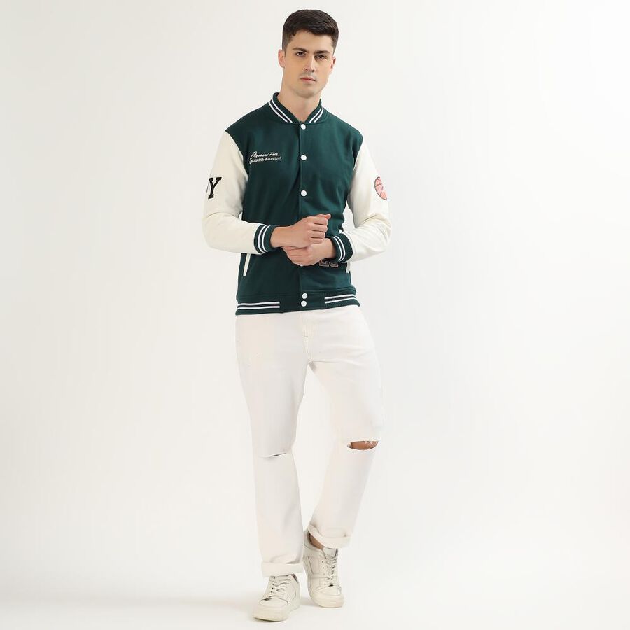 Men's Dark Green Crew Neck Casual Sweatshirt, गहरा हरा, large image number null