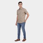 Men's Beige Spread Collar Casual Shirt, गहरा पीला, small