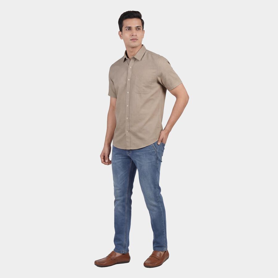 Men's Beige Spread Collar Casual Shirt, गहरा पीला, large