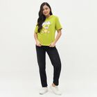 Women's Bright Lime Green Cotton Round Neck Graphic T-Shirt, Neon Green, small