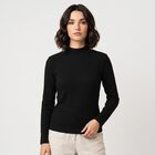 Women's Black Cotton Blend High Neck Regular Top, Black, small