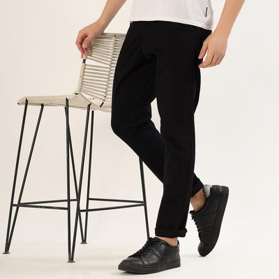 Men's Jet Black Slim Fit Casual Trousers
