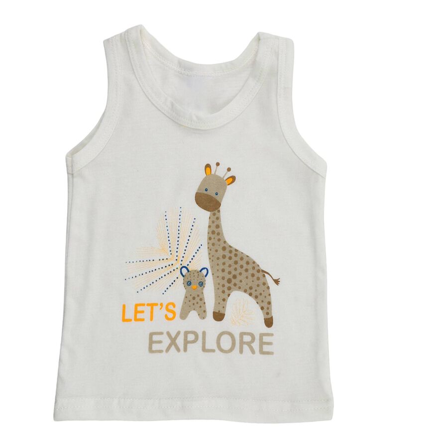 Infants' Bright White Cotton Round Neck Casual Vest, ऑफ व्हाइट, large image number null