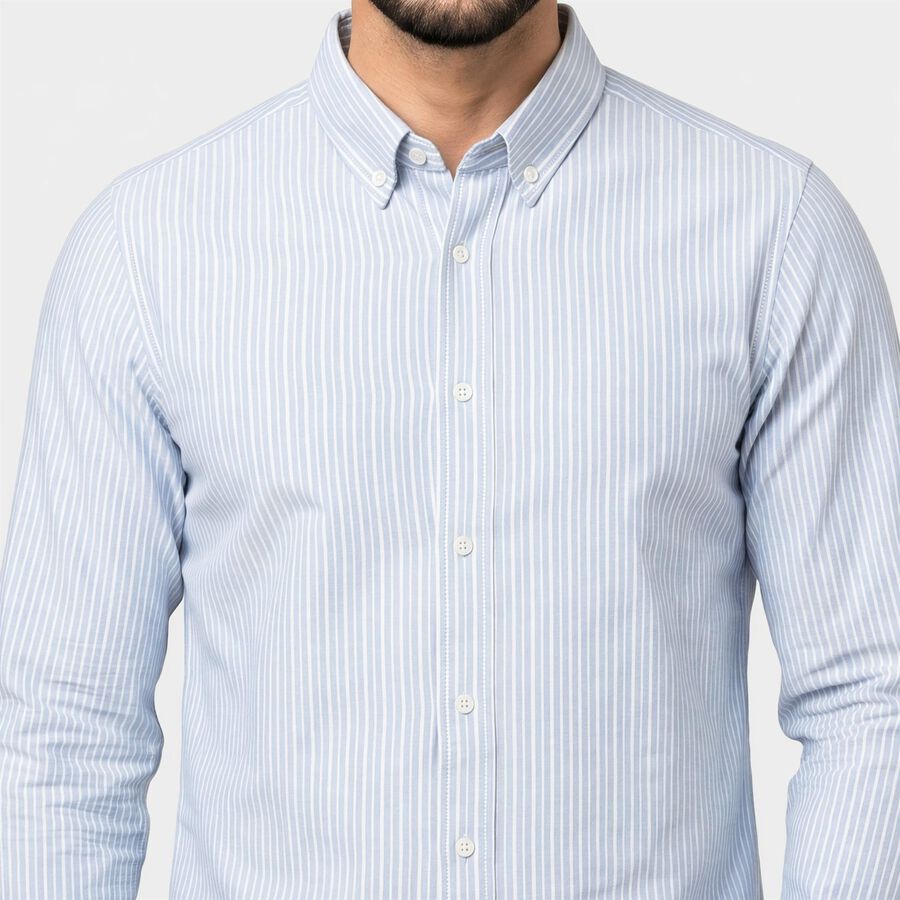 Men's Light Blue Cotton Long Sleeve Button-Down Collar Regular Fit Casual Shirt, हल्का नीला, large