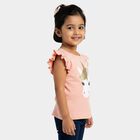 Girls Peach Cotton Round Neck Casual T-Shirt, Peach, small