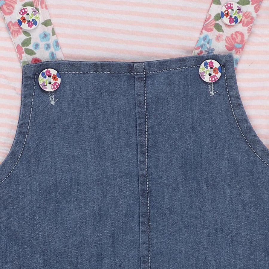Infants' Muted Denim Blue Floral Strap Casual Frock, हल्का नीला, large image number null