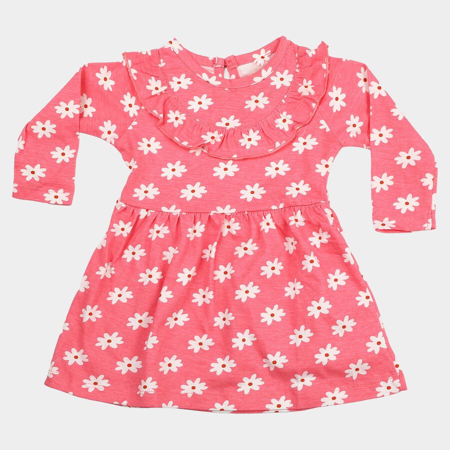 Infants' Pink Floral Printed Fit and Flare Frock, गुलाबी, large