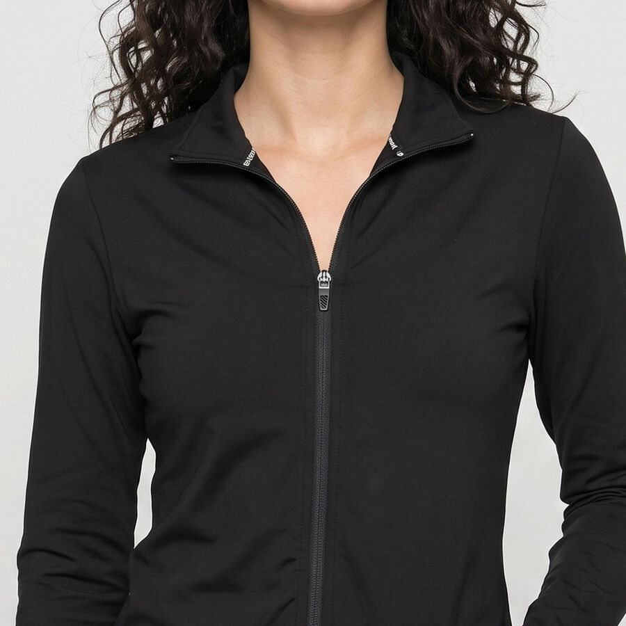 Women's Black Stand Collar Windbreaker Jacket, Black, large