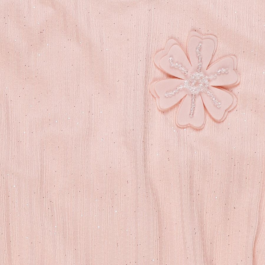 Girls Peach Round Neck Casual T-Shirt, Peach, large