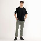 Men's Muted Sage Green Slim Fit Elastic Waist Casual Trousers, Light Green, small image number null